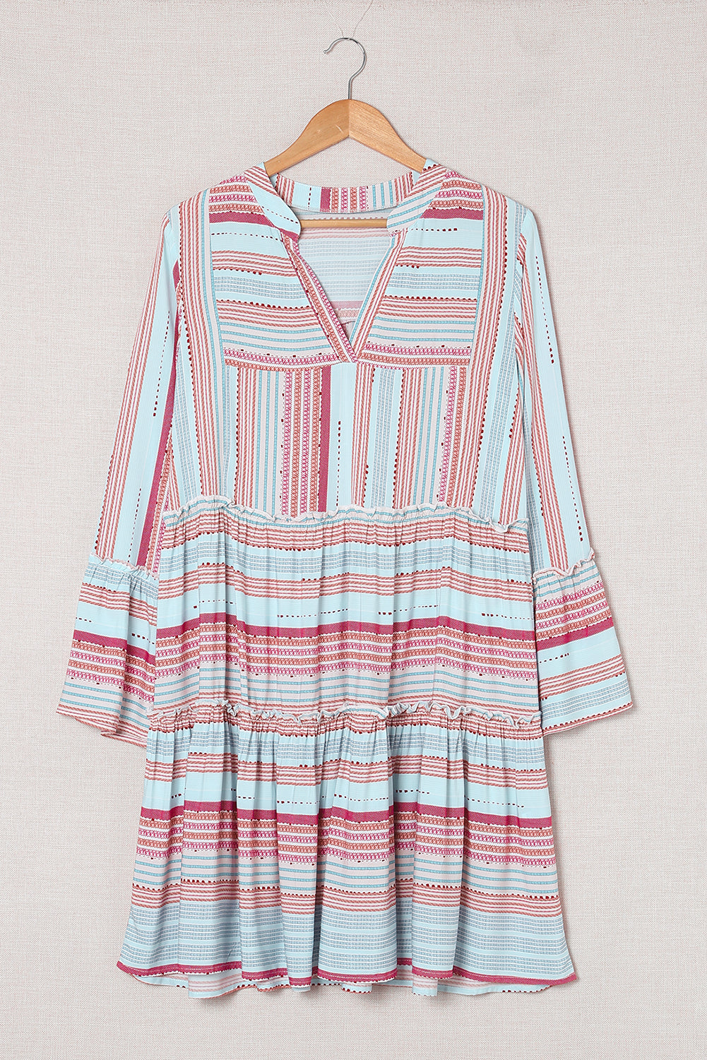 Boho Printed Tiered Bell Sleeve Babydoll Dress Mini Dresses JT's Designer Fashion