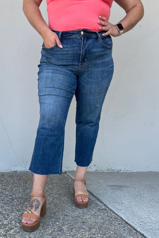 Judy Blue Renee Full Size Medium Wash Wide Leg Cropped Jeans Medium Jeans JT's Designer Fashion