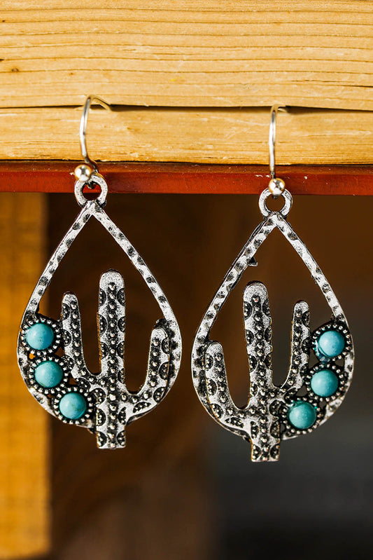 Silver Western Cactus Turquoise Tear Drop Earrings Jewelry JT's Designer Fashion