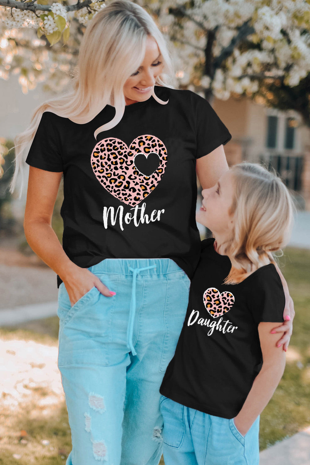 Black Leopard Heart Daughter Graphic Tee Family T-shirts JT's Designer Fashion