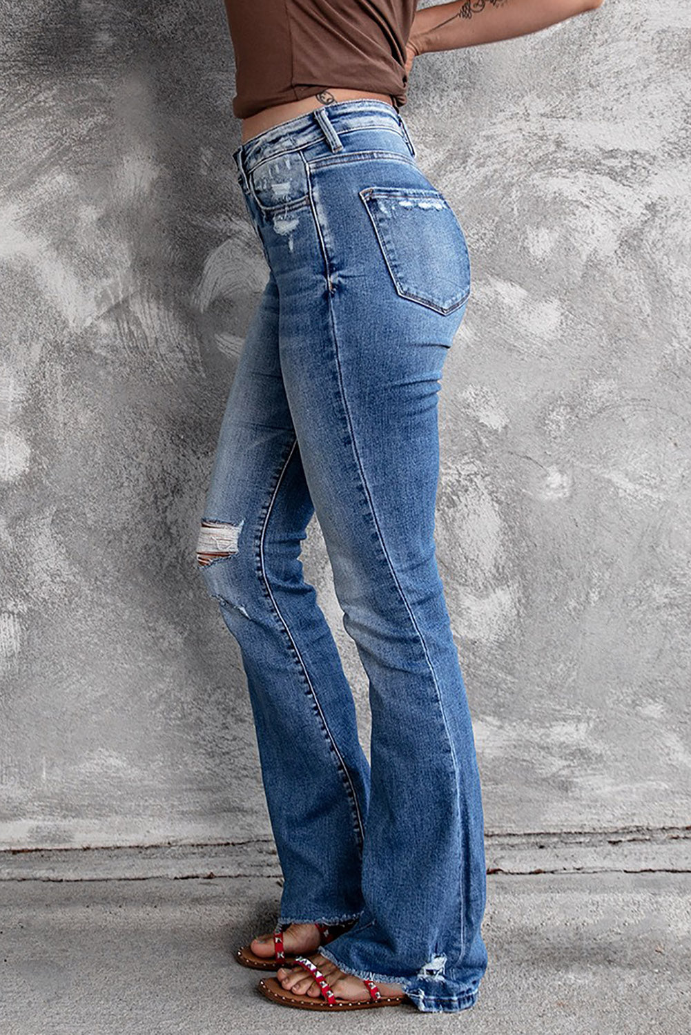 Blue Distressed Flare Jeans (customizable) Jeans JT's Designer Fashion
