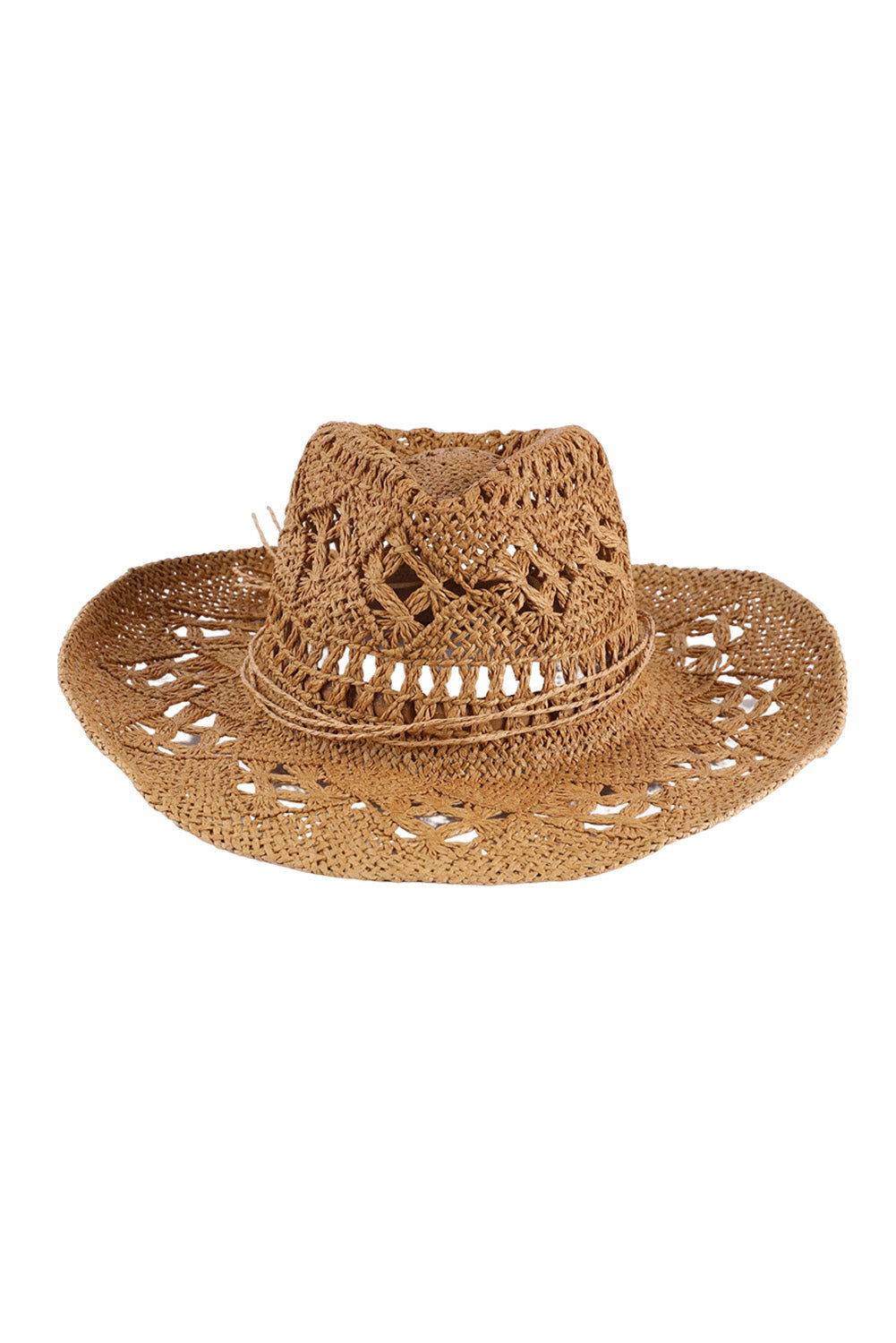 Khaki Hollow-out Straw Cowboy Hat Hats & Caps JT's Designer Fashion