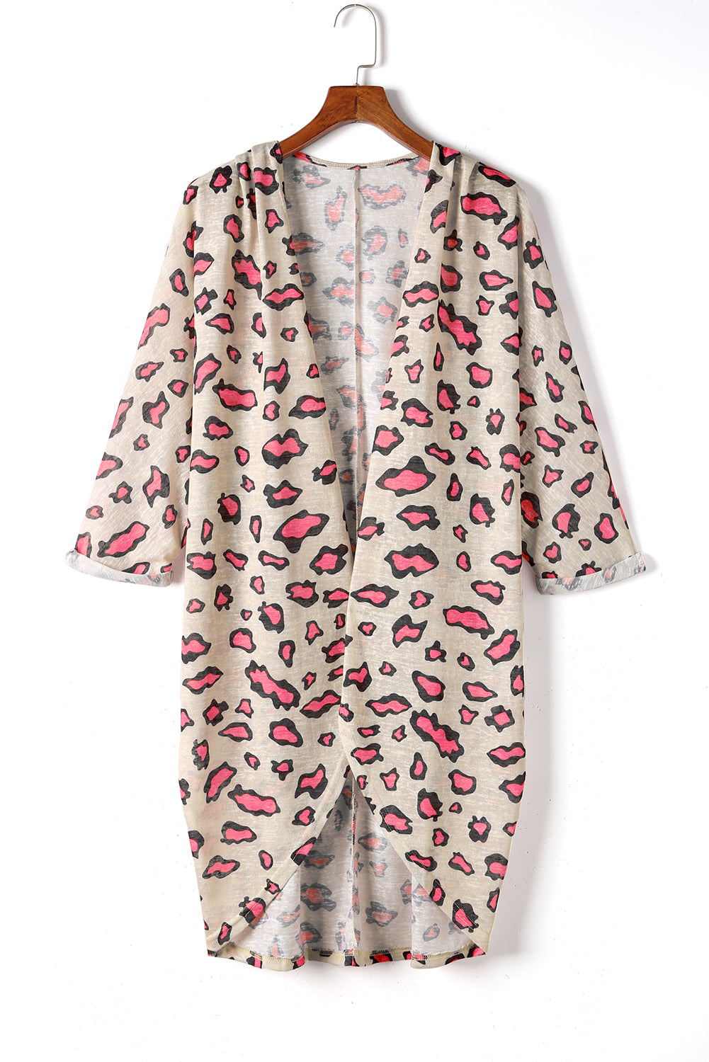 Leopard Print Open Front Long Sleeve Kimono Kimonos JT's Designer Fashion