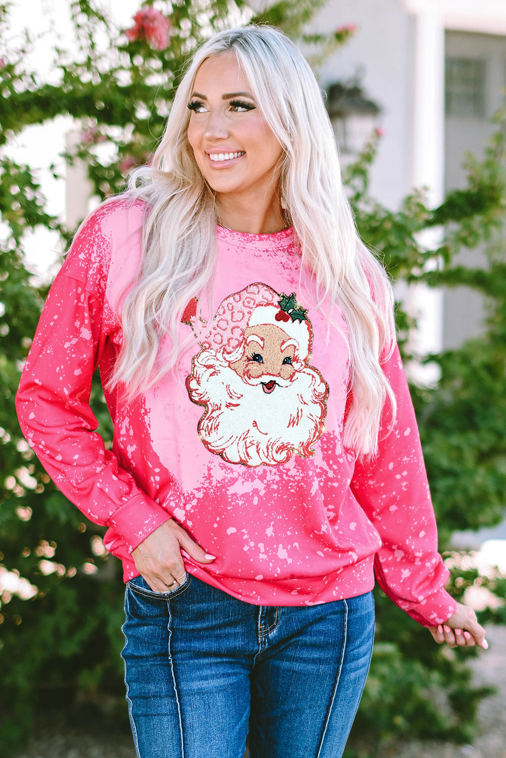 Rose Christmas Santa Claus Tie Dye Print Pullover Sweatshirt Graphic Sweatshirts JT's Designer Fashion