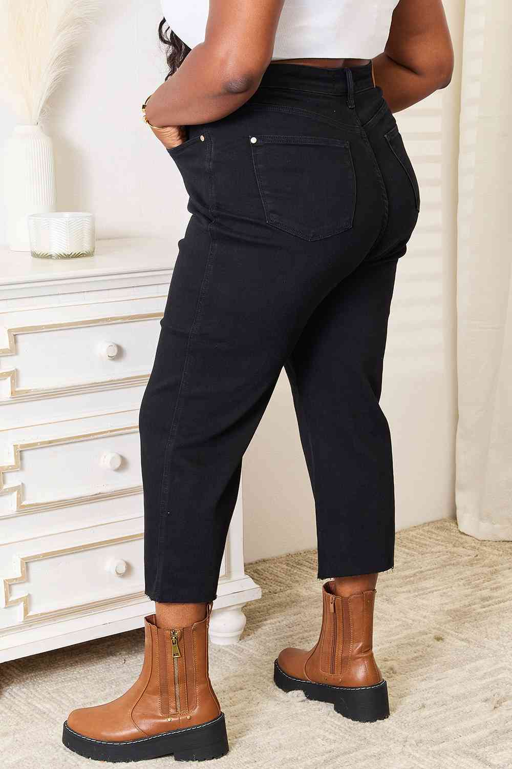 Judy Blue Full Size High Waist Wide Raw Hem Cropped Jeans Jeans JT's Designer Fashion