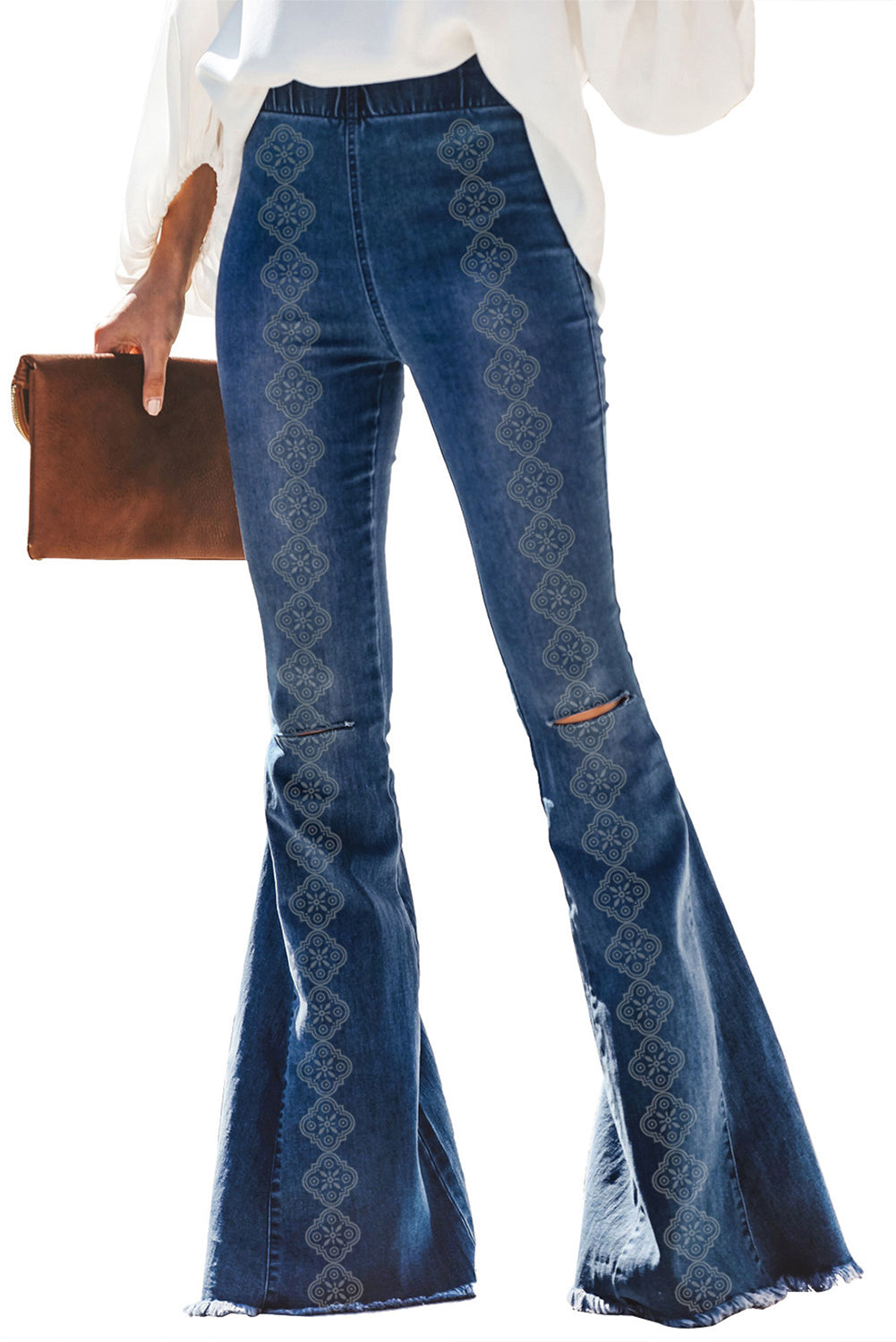 Blue Burn Distressed Raw Hem Bell Bottom Jeans Jeans JT's Designer Fashion