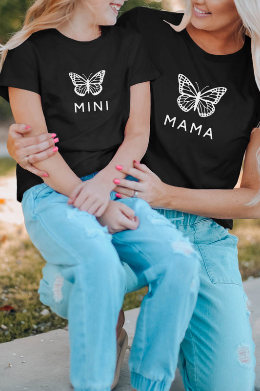 Black MAMA Butterfly Graphic Tee Black 95%Cotton+5%Elastane Family T-shirts JT's Designer Fashion
