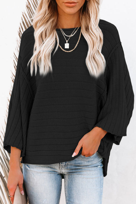 Black Ribbed Knit Dolman Top Pre Order Sweaters & Cardigans JT's Designer Fashion