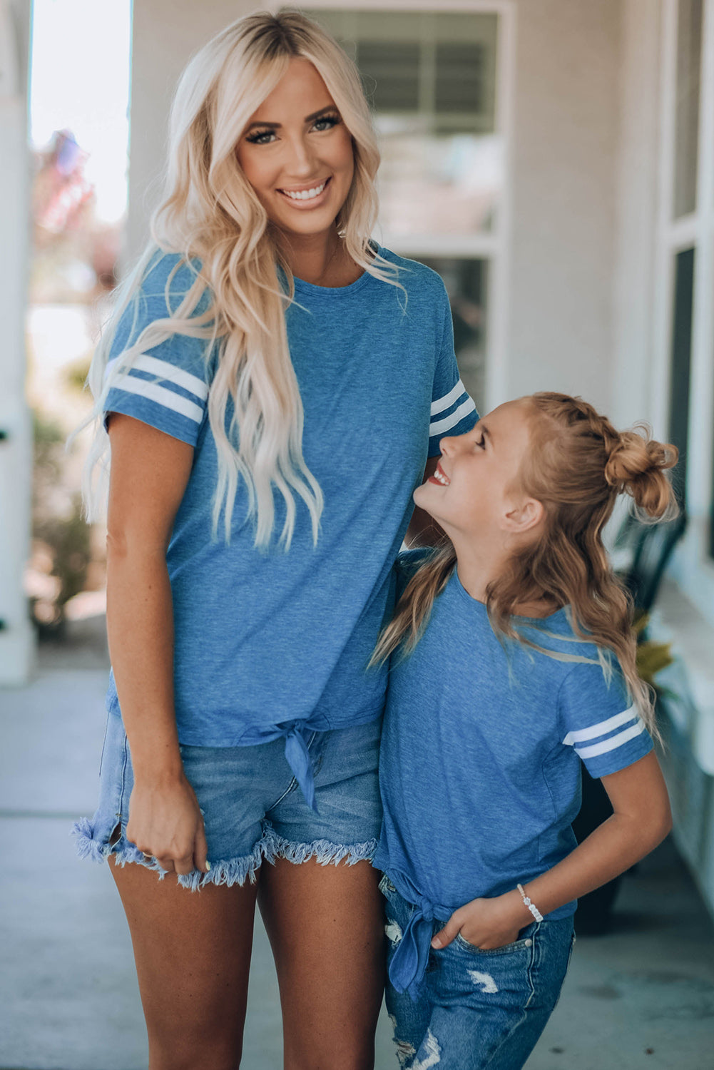 Blue Family Matching Mom's Tie Knot Striped T-shirt Family T-shirts JT's Designer Fashion