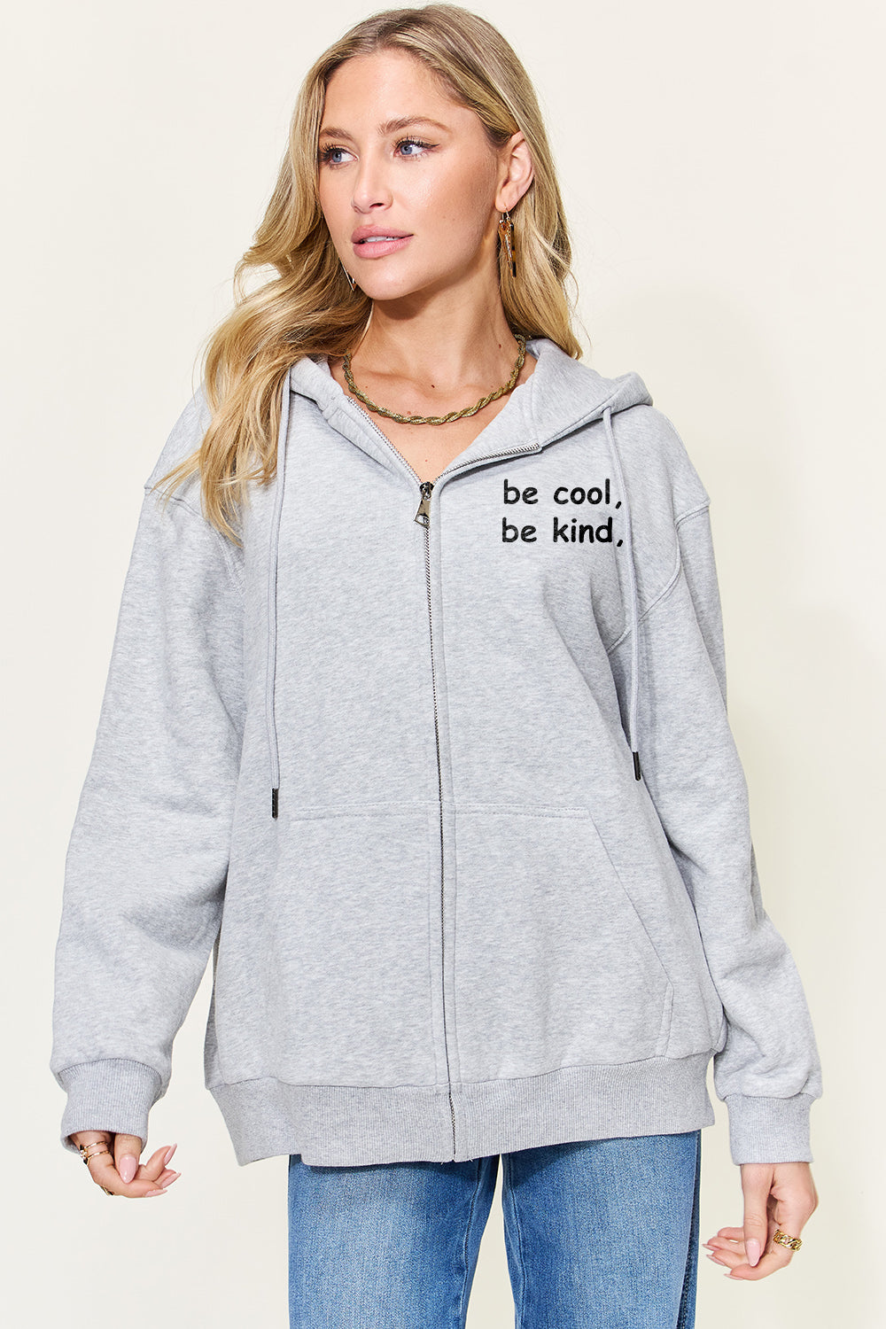 Simply Love Full Size Letter Graphic Zip Up Hoodie Cloudy Blue Sweatshirts & Hoodies JT's Designer Fashion