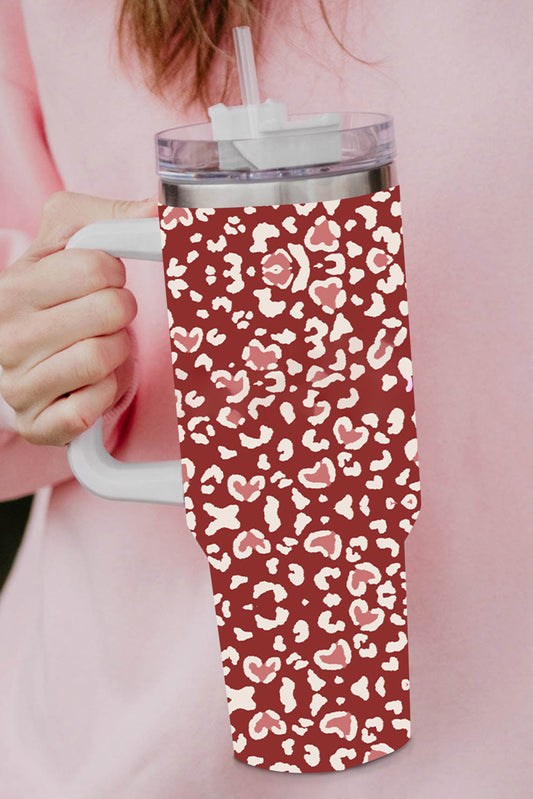 Red Valentine Leopard Heart Print Stainless Steel Tumblers Tumblers JT's Designer Fashion