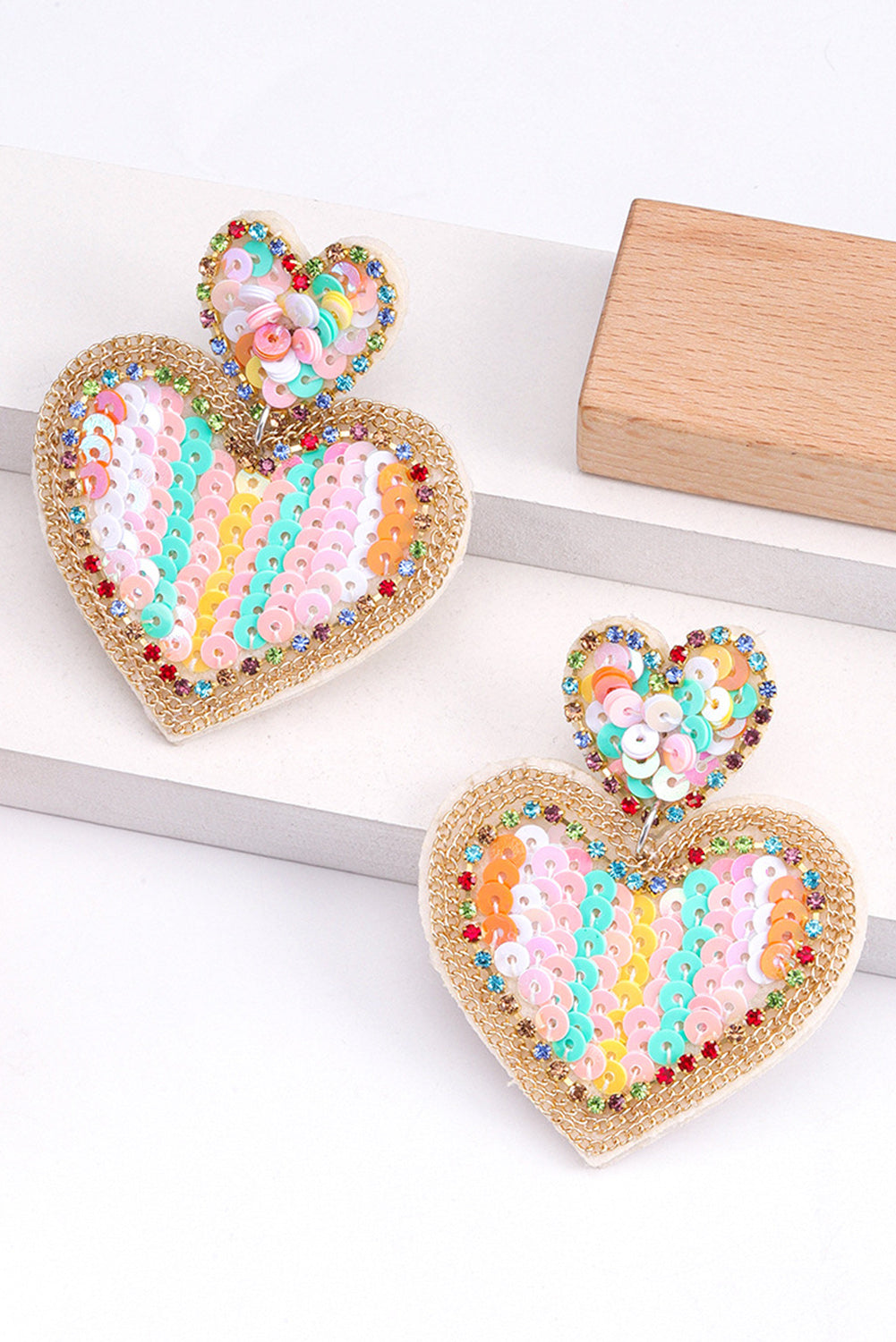 Pink Colorful Sequined Hearts Valentines Fashion Earrings Jewelry JT's Designer Fashion