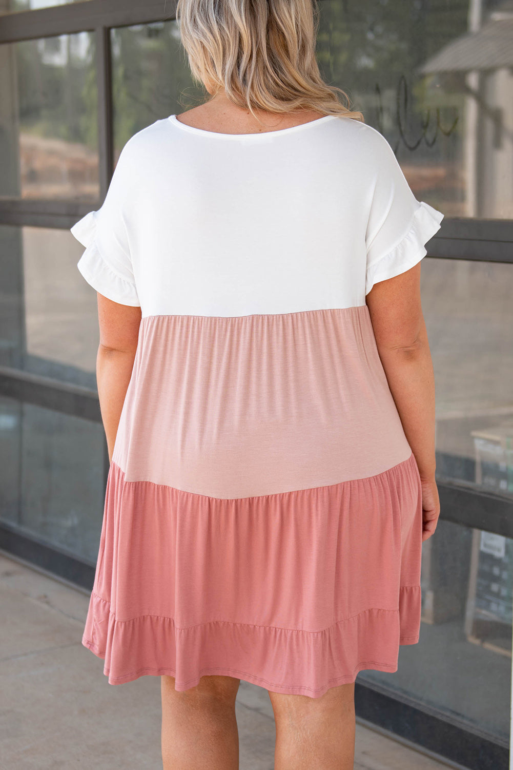 Pink Colorblock Tiered Ruffled Plus Size Dress Plus Size Dresses JT's Designer Fashion