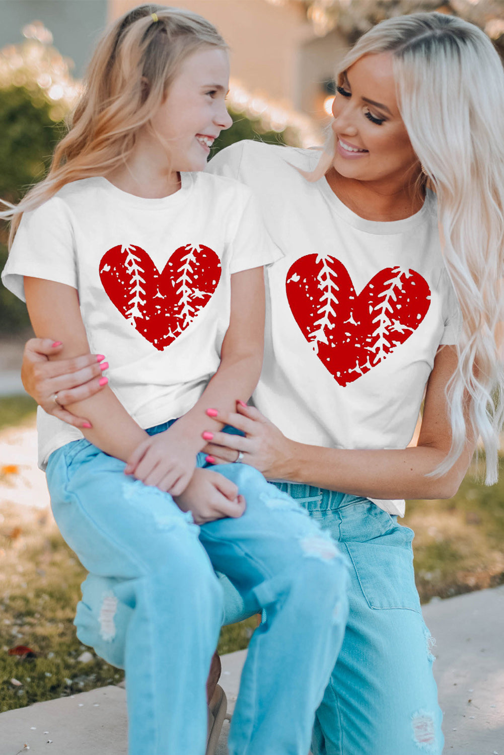 White Vintage Heart Baseball T-shirt for Daughter Family T-shirts JT's Designer Fashion