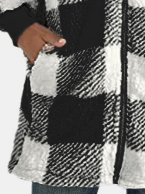 Plaid Zip Up Hooded Jacket with Pockets Coats & Jackets JT's Designer Fashion