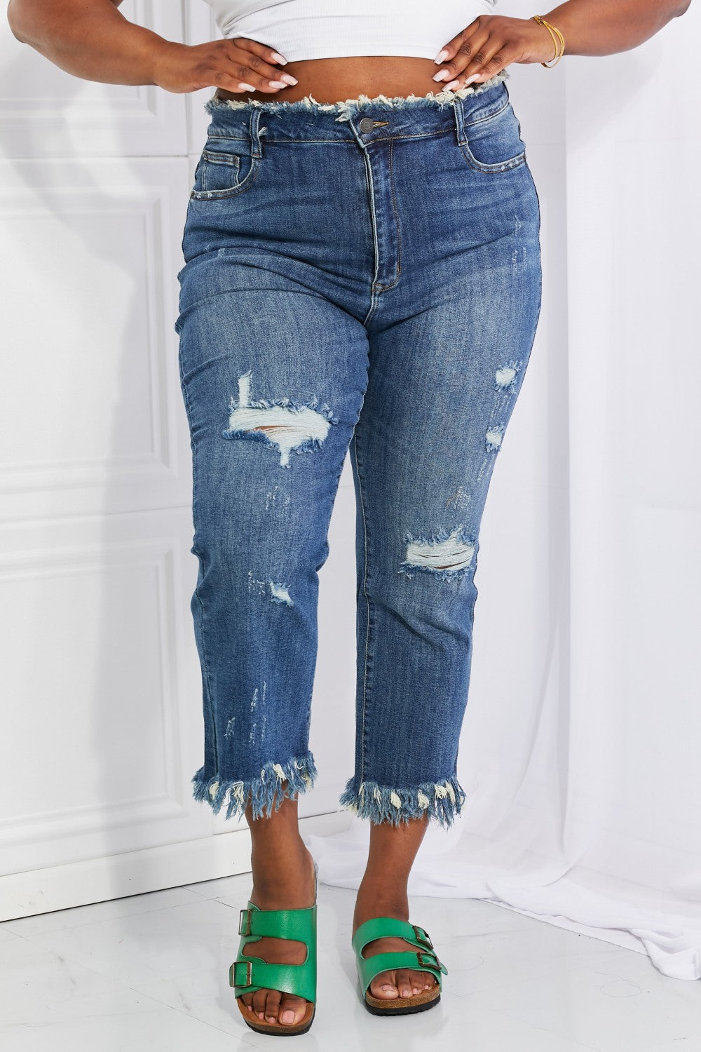 RISEN Full Size Undone Chic Straight Leg Jeans Jeans JT's Designer Fashion