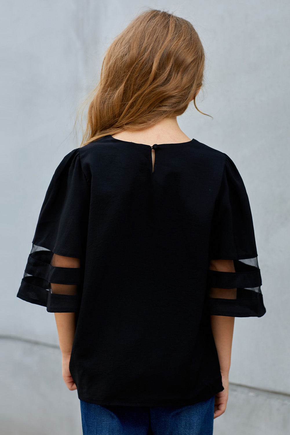 Girls Sheer Striped Flare Sleeve Tee Shirt Girls Tops JT's Designer Fashion