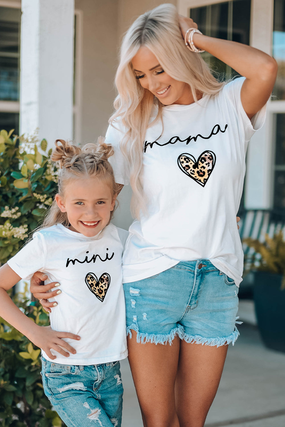 White Family Matching Mama Leopard Heart Print Short Sleeve Graphic Tee Family T-shirts JT's Designer Fashion