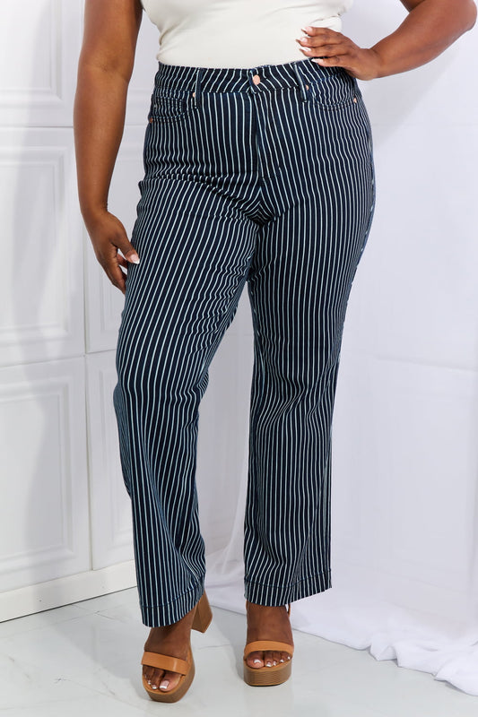 Judy Blue Cassidy Full Size High Waisted Tummy Control Striped Straight Jeans French Blue Jeans JT's Designer Fashion