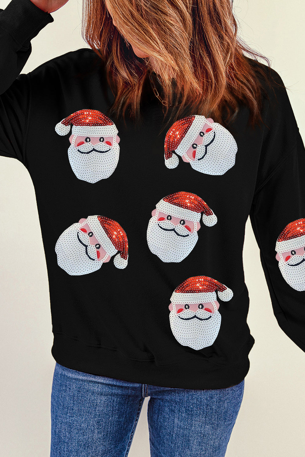 Black Santa Claus Sequin Graphic Sweatshirt Graphic Sweatshirts JT's Designer Fashion