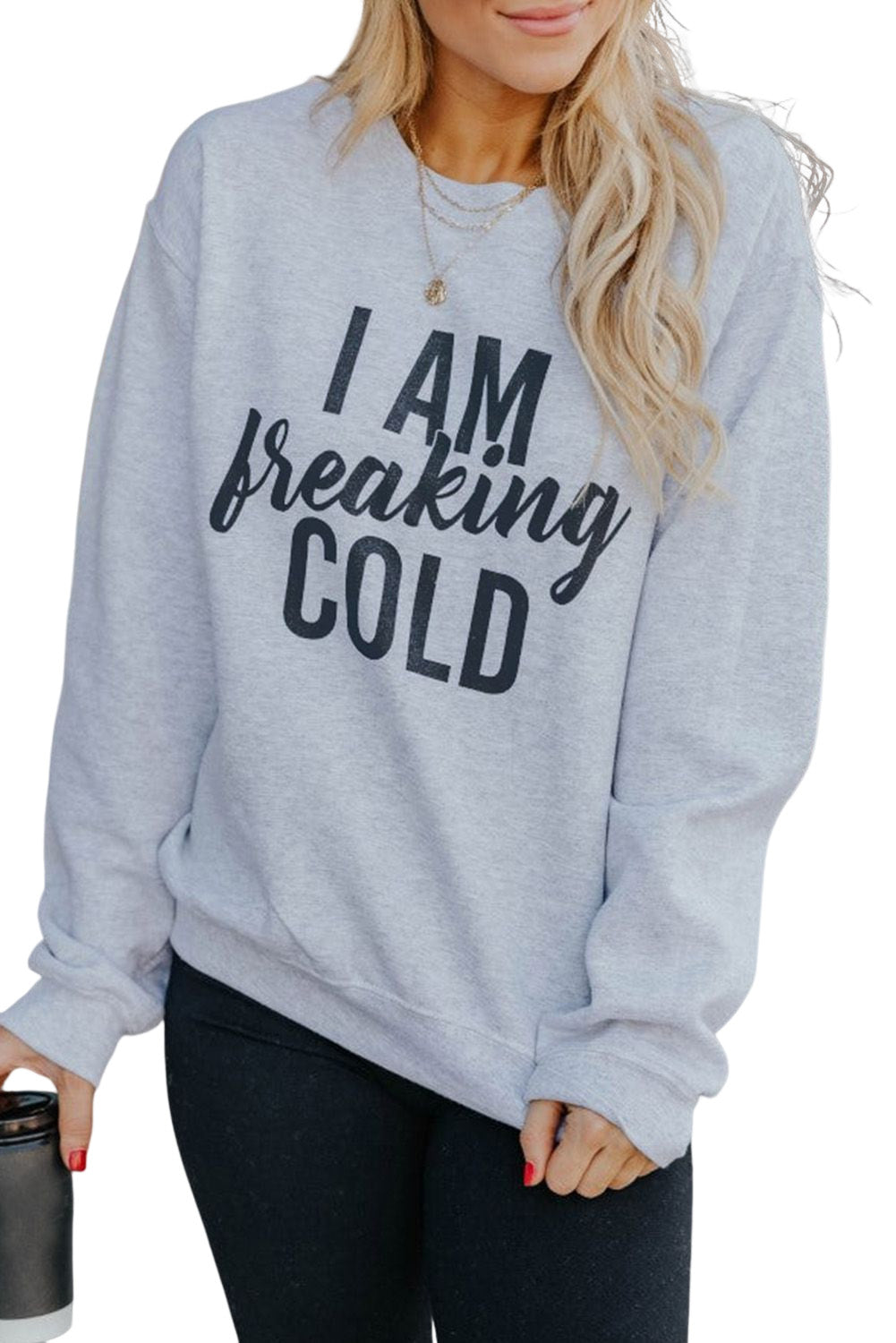Gray I AM Breaking COLD Letter Print Graphic Sweatshirt Graphic Sweatshirts JT's Designer Fashion