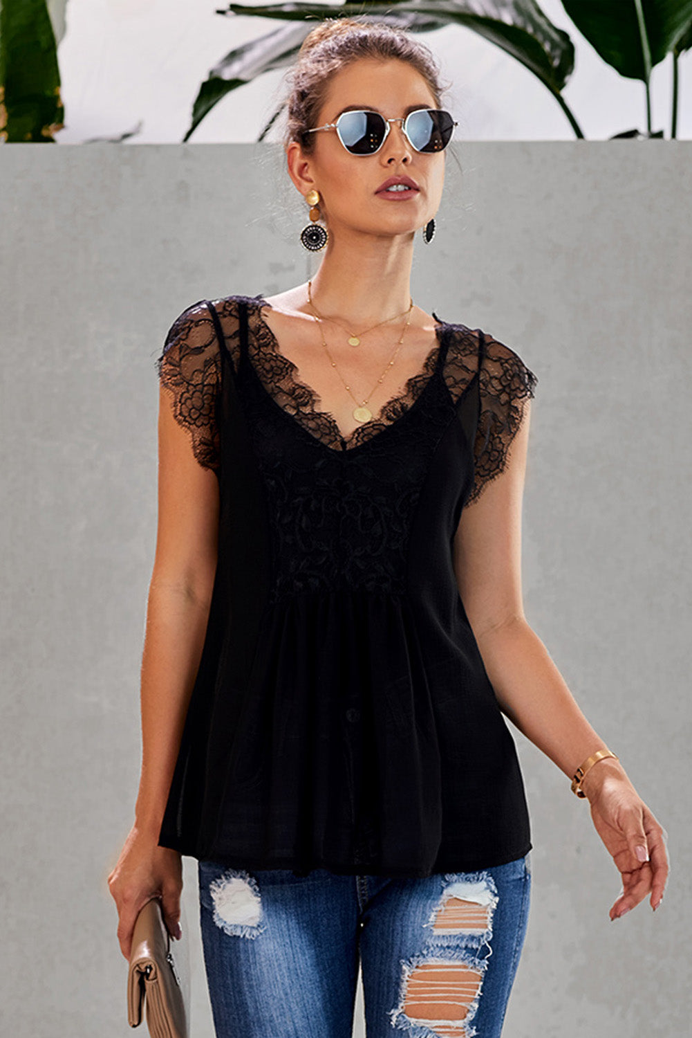 Black From A Dream Lace Tank Top with Vest Tank Tops JT's Designer Fashion