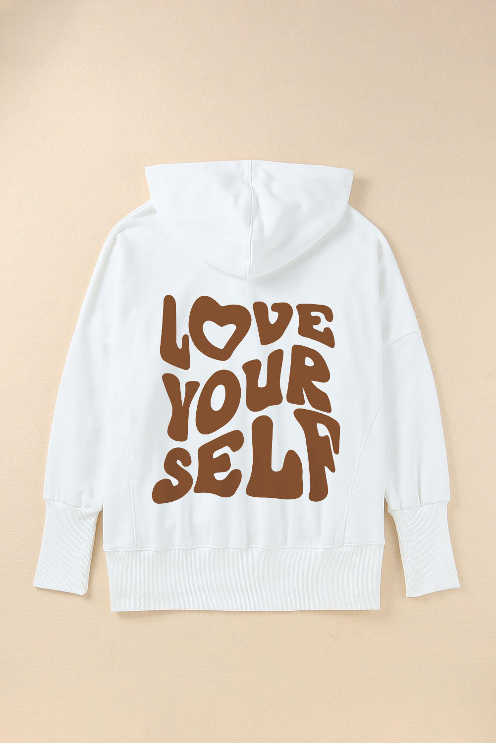 White LOVE YOURSELF Graphic Snap Buttons Pullover Hoodie Graphic Sweatshirts JT's Designer Fashion