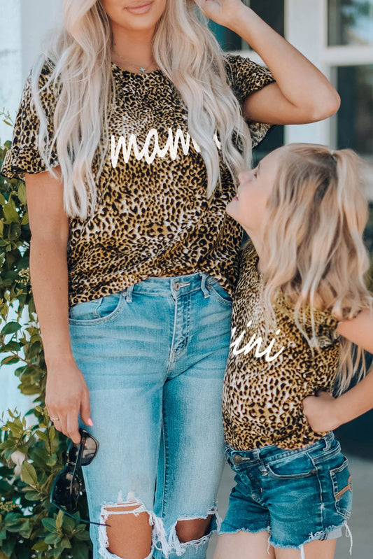 Daughter and Me Leopard Mama Ruffled Short Sleeve T Shirt Leopard 95%Polyester+5%Spandex Family T-shirts JT's Designer Fashion