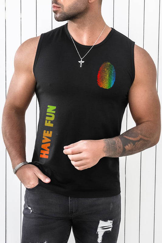 Black HAVE FUN Rainbow Color Graphic Print Men's Tank Top Black 62%Polyester+32Cotton+6%Elastane Men's Tops JT's Designer Fashion