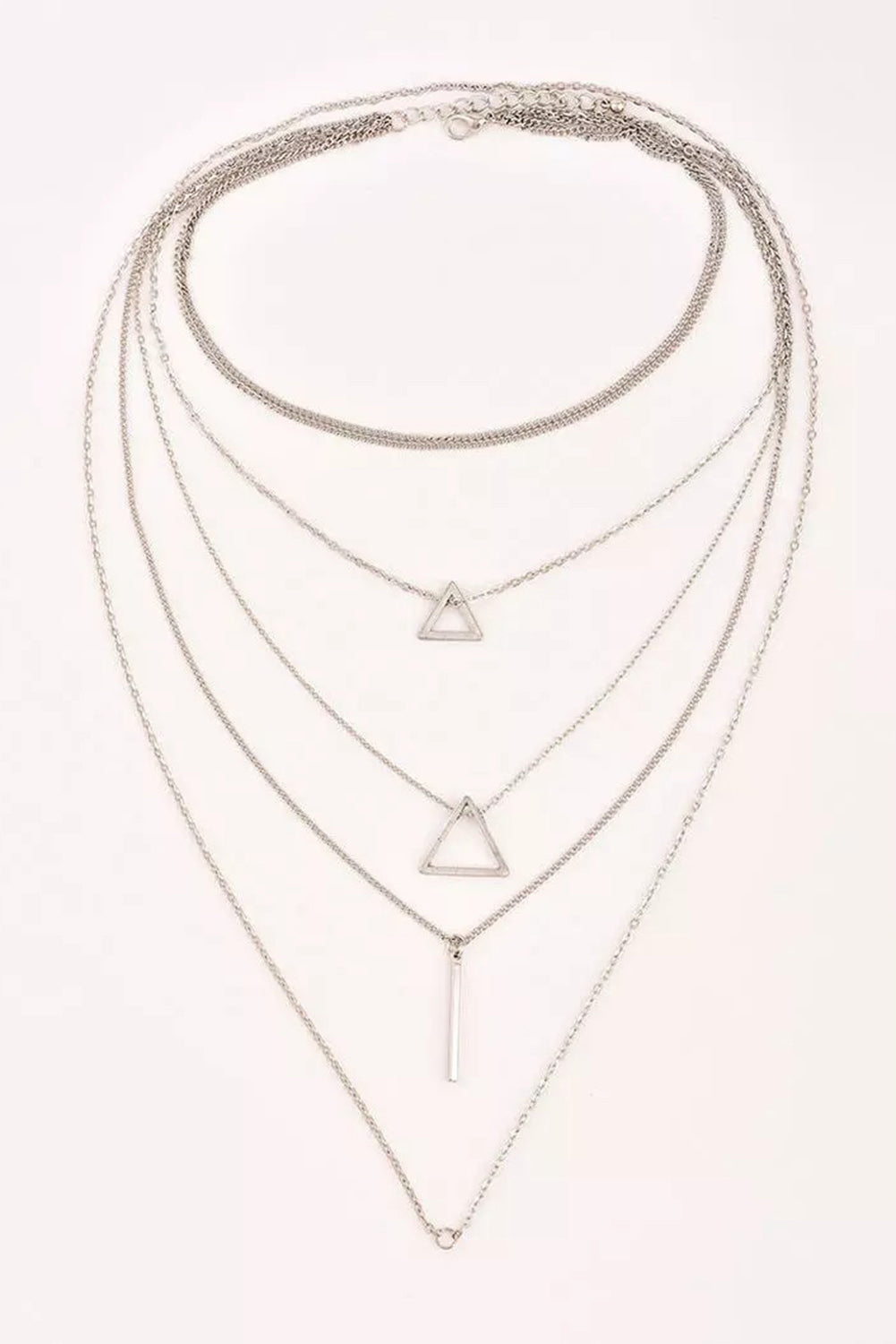 Silver Boho Triangle Bar Pendant Multilayer Necklace Jewelry JT's Designer Fashion