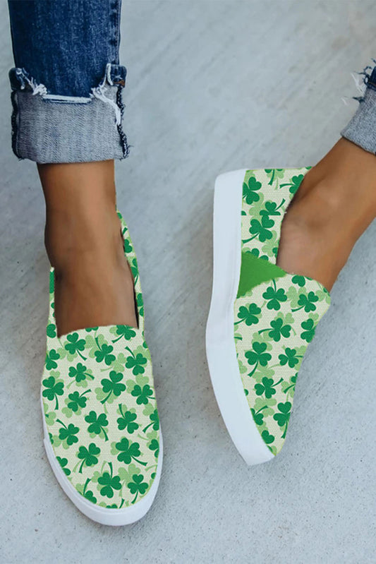 Green Lucky Clover Print Slip on Loafers Women's Shoes JT's Designer Fashion