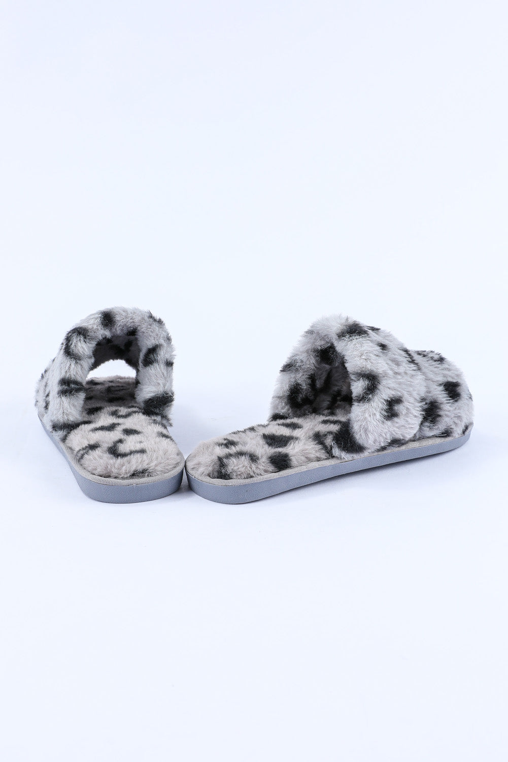 Leopard Peep Toe Plush Slippers Slippers JT's Designer Fashion