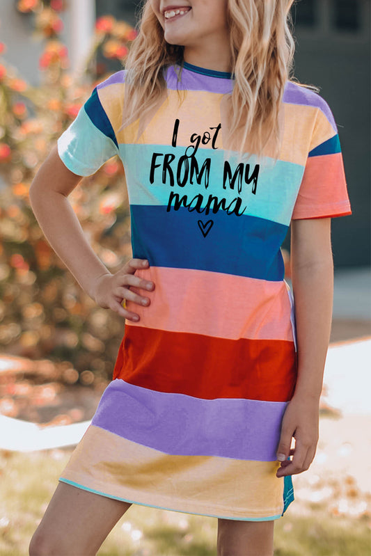 Multicolor Family Matching Letter Printed Color Block Girl's Mini Dress Multicolor 95%Polyester+5%Spandex Family Dress JT's Designer Fashion