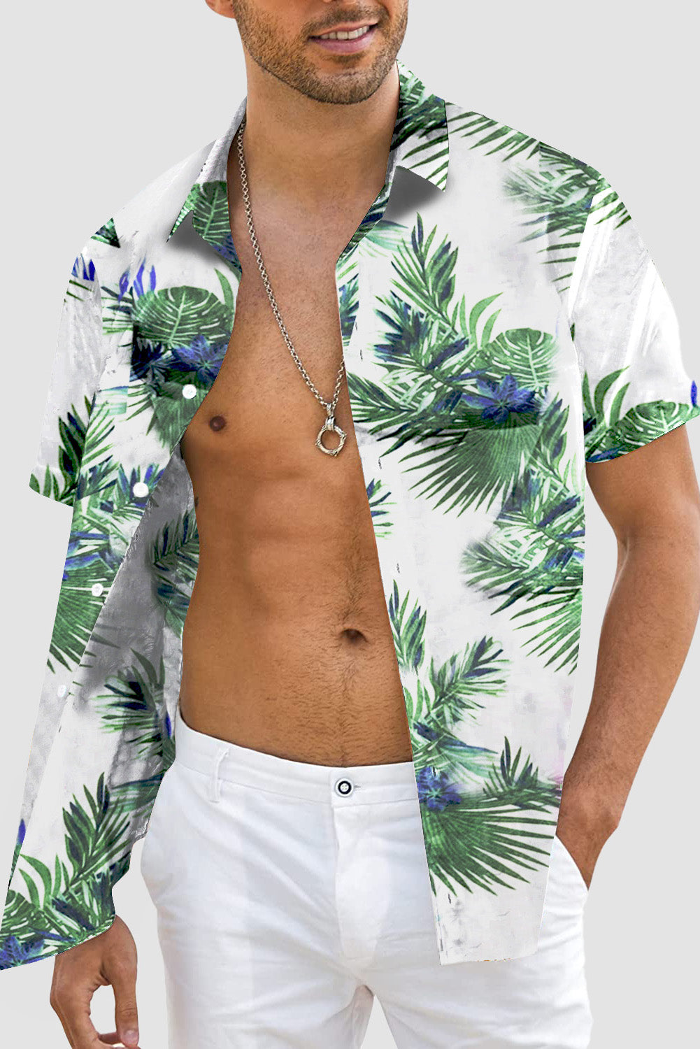 Green Men Short Sleeve Casual Hawaiian Shirt Men's Tops JT's Designer Fashion