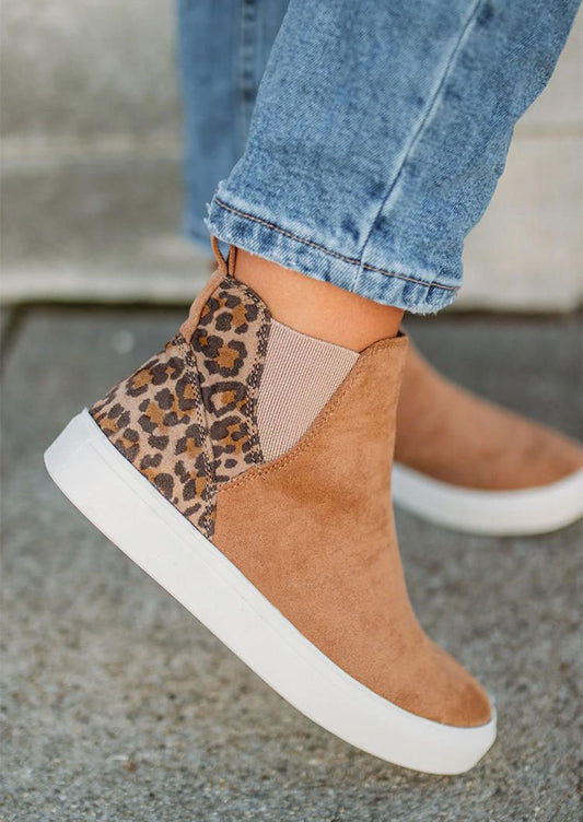 Brown Leopard Color Block Faux Suede Slip On Shoes Women's Shoes JT's Designer Fashion