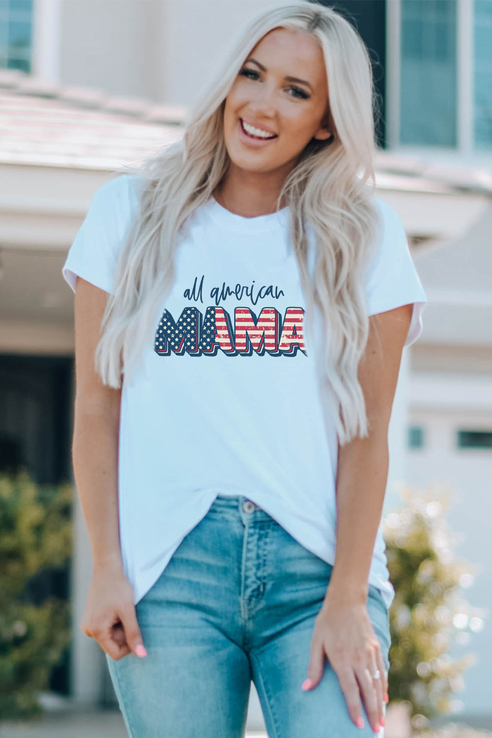 White Family Matching American Flag MAMA Printed Graphic Tee Family T-shirts JT's Designer Fashion