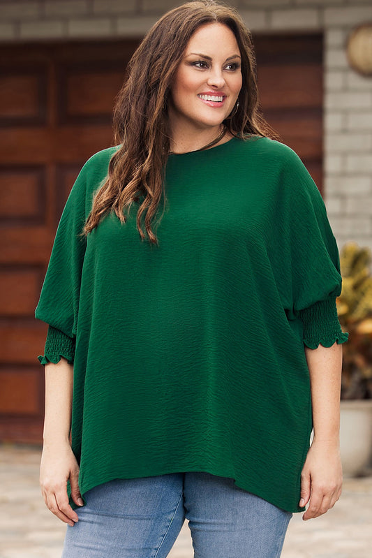 Green Crinkle Texture Puff Sleeve Plus Size Top Plus Size Tops JT's Designer Fashion