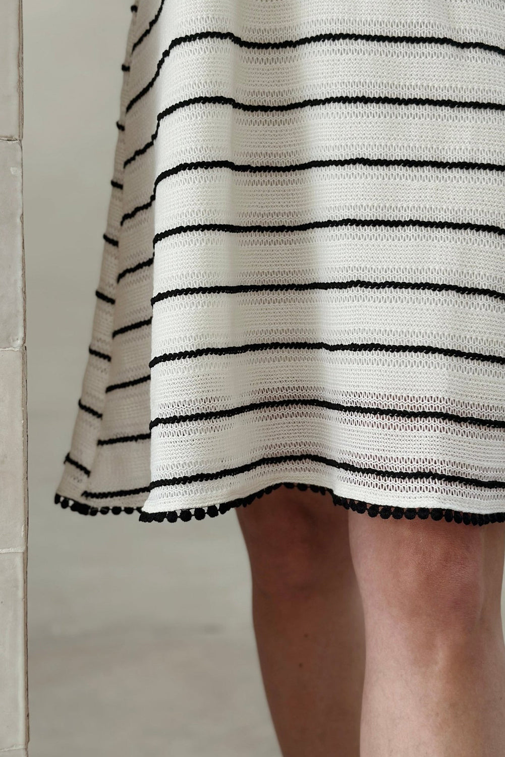 White Contrast Lace Trim Striped Knit Slip Dress Pre Order Dresses JT's Designer Fashion
