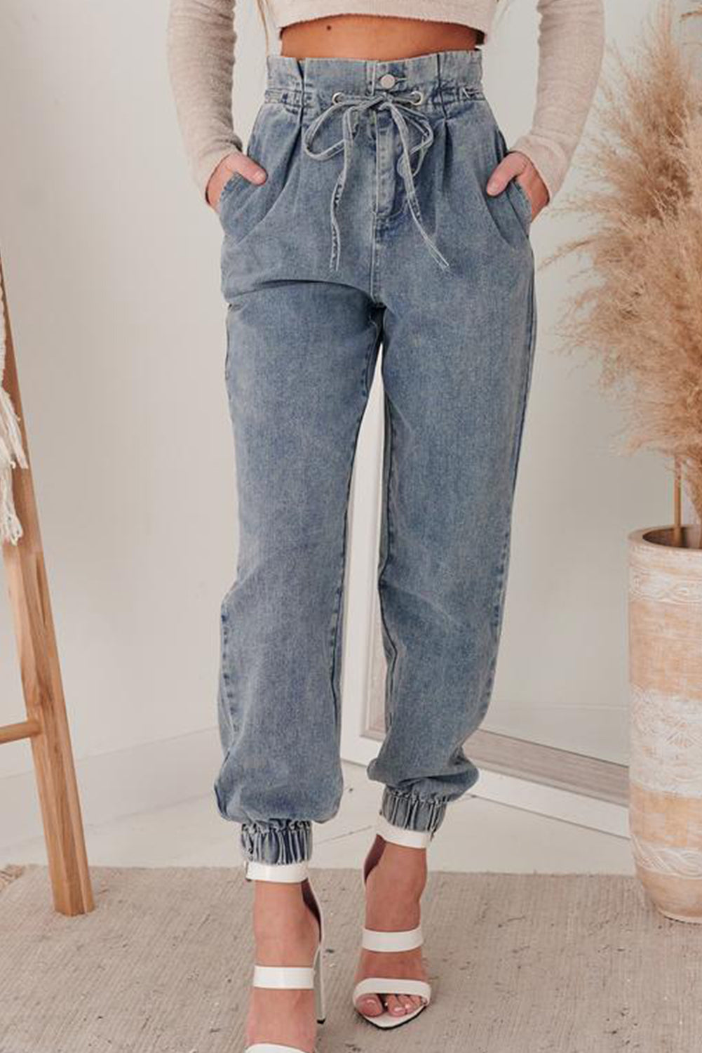 Teen Spirit Paper Bag Denim Joggers Sky Blue Jeans JT's Designer Fashion