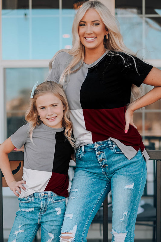 Wine Red Colorblock T-shirt with Slits Family T-shirts JT's Designer Fashion