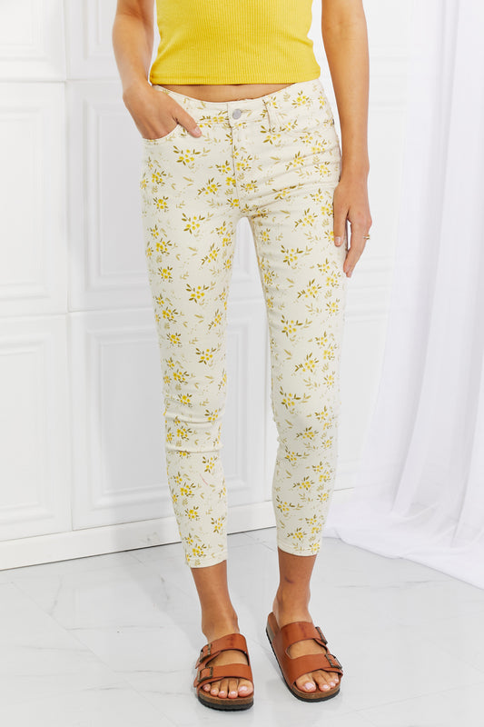 Judy Blue Full Size Golden Meadow Floral Skinny Jeans White Jeans JT's Designer Fashion