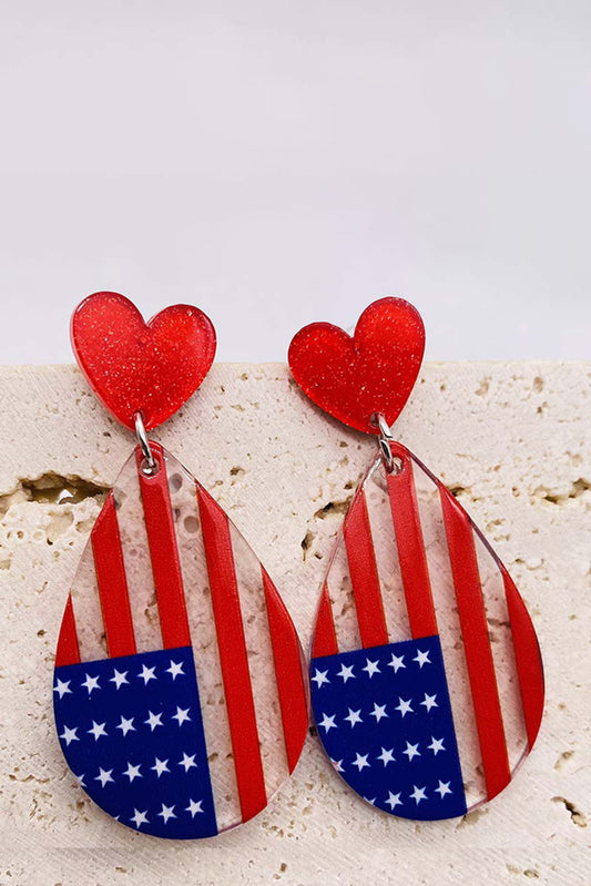 Multicolor Patriotic Heart American Flag Dropshape Acrylic Earrings Jewelry JT's Designer Fashion