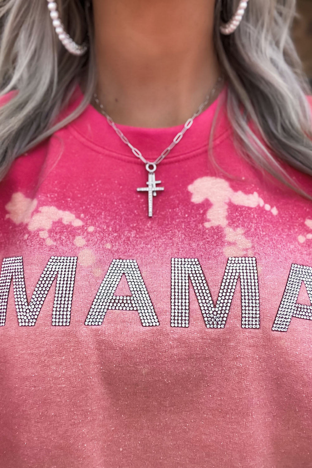 Pink Mama Rhinestone Letter Graphic Tie Dye Pullover Sweatshirts & Hoodies JT's Designer Fashion