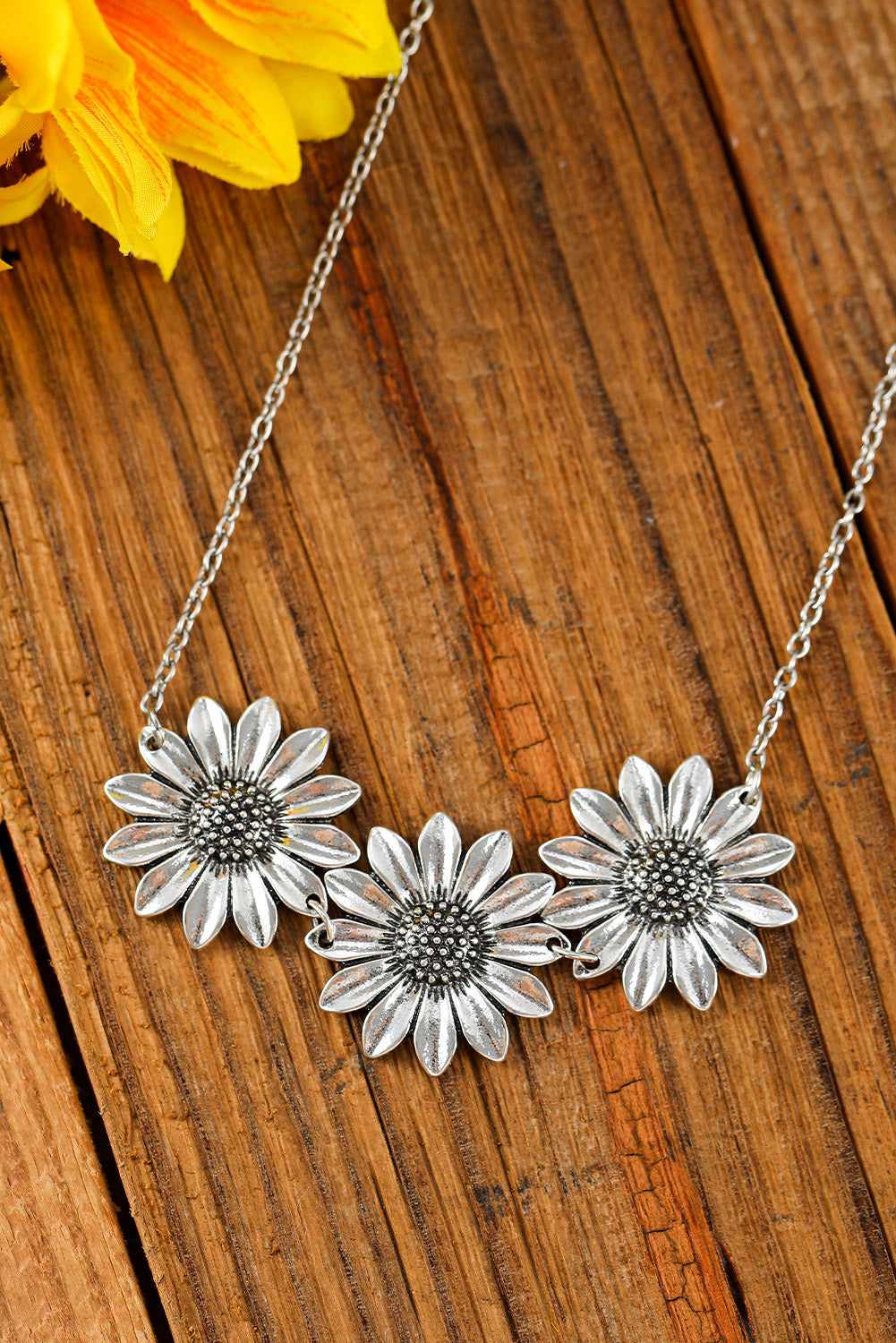Silver Retro Sunflower Alloy Chain Necklace Jewelry JT's Designer Fashion