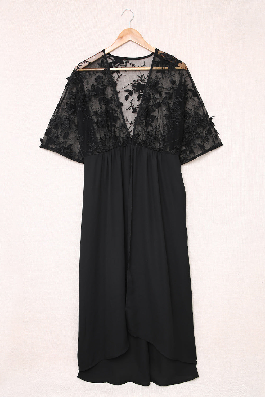 Black Floral Mesh Lace Crochet Open Front Kimono Kimonos JT's Designer Fashion