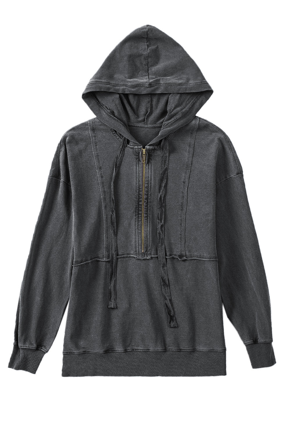 Gray Zipped Front Stitching Hooded Sweatshirt Sweatshirts & Hoodies JT's Designer Fashion