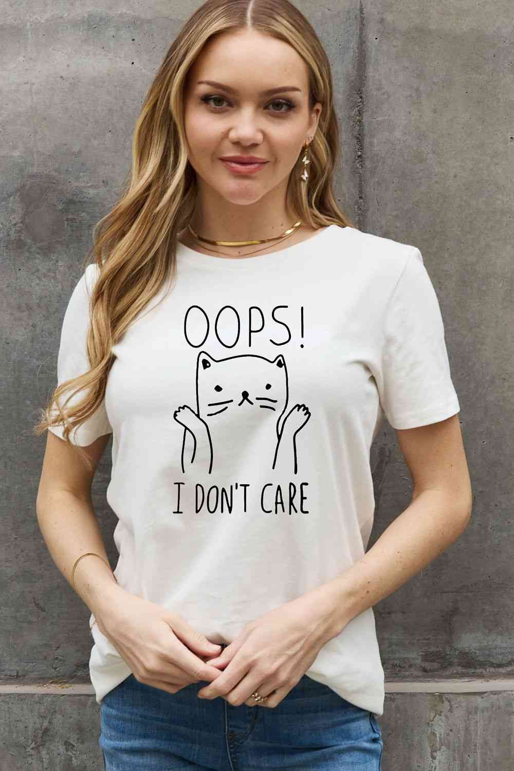 Simply Love Full Size OOPS I DON’T CARE Graphic Cotton Tee Graphic Tees JT's Designer Fashion