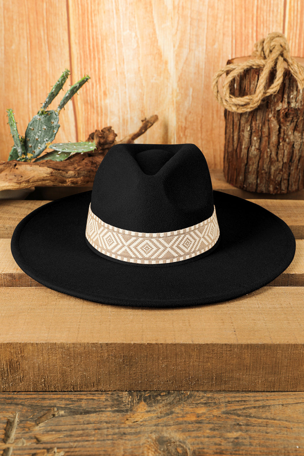 Black Aztec Embroidery Retro Flat Fedora Hat Hats & Caps JT's Designer Fashion
