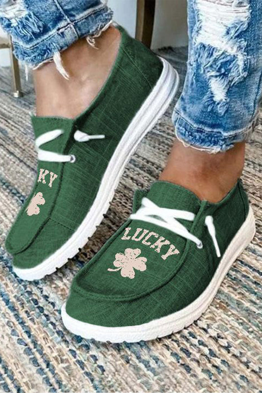 Green Lucky Clover Lace up Slip on Shoes Women's Shoes JT's Designer Fashion