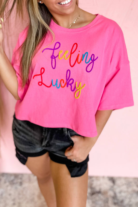 Bonbon Feeling Lucky Embroidered Half Sleeve T Shirt Pre Order Tops JT's Designer Fashion